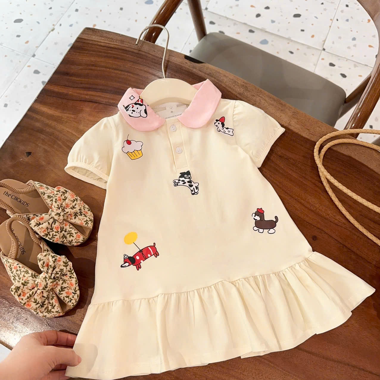 C47 - VÁY POLO DÁNG SUÔNG PHỐI BÈO NHẸ 2 MÀU BE HỒNG