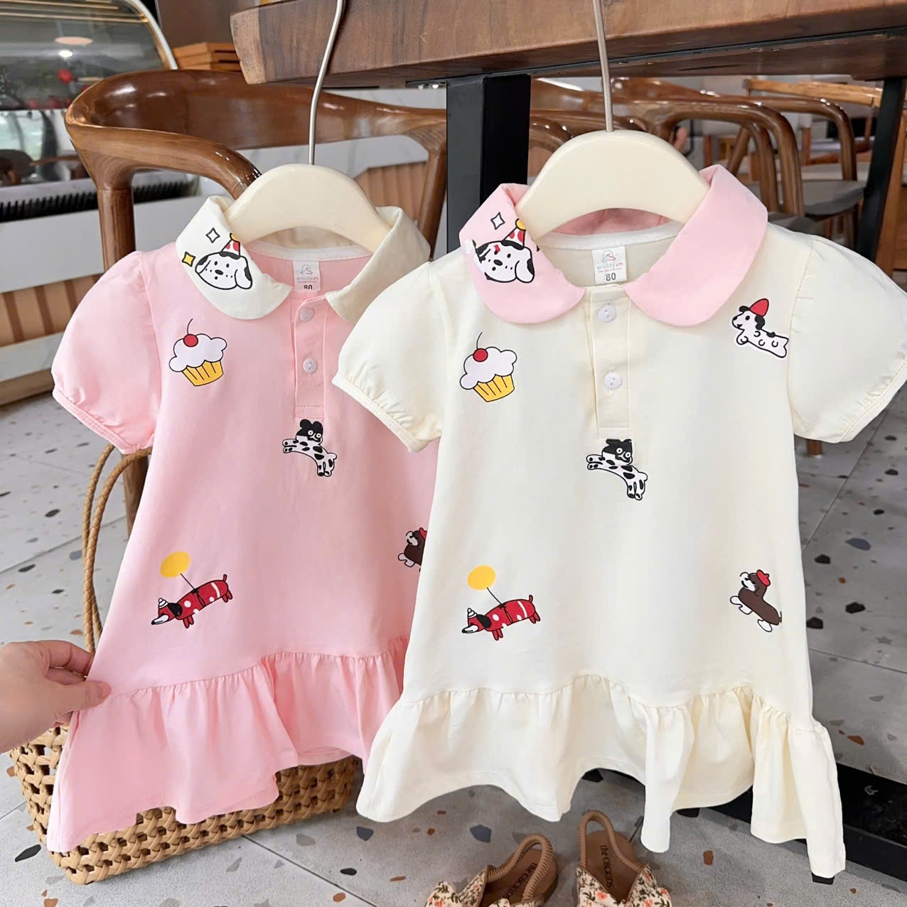 C47 - VÁY POLO DÁNG SUÔNG PHỐI BÈO NHẸ 2 MÀU BE HỒNG