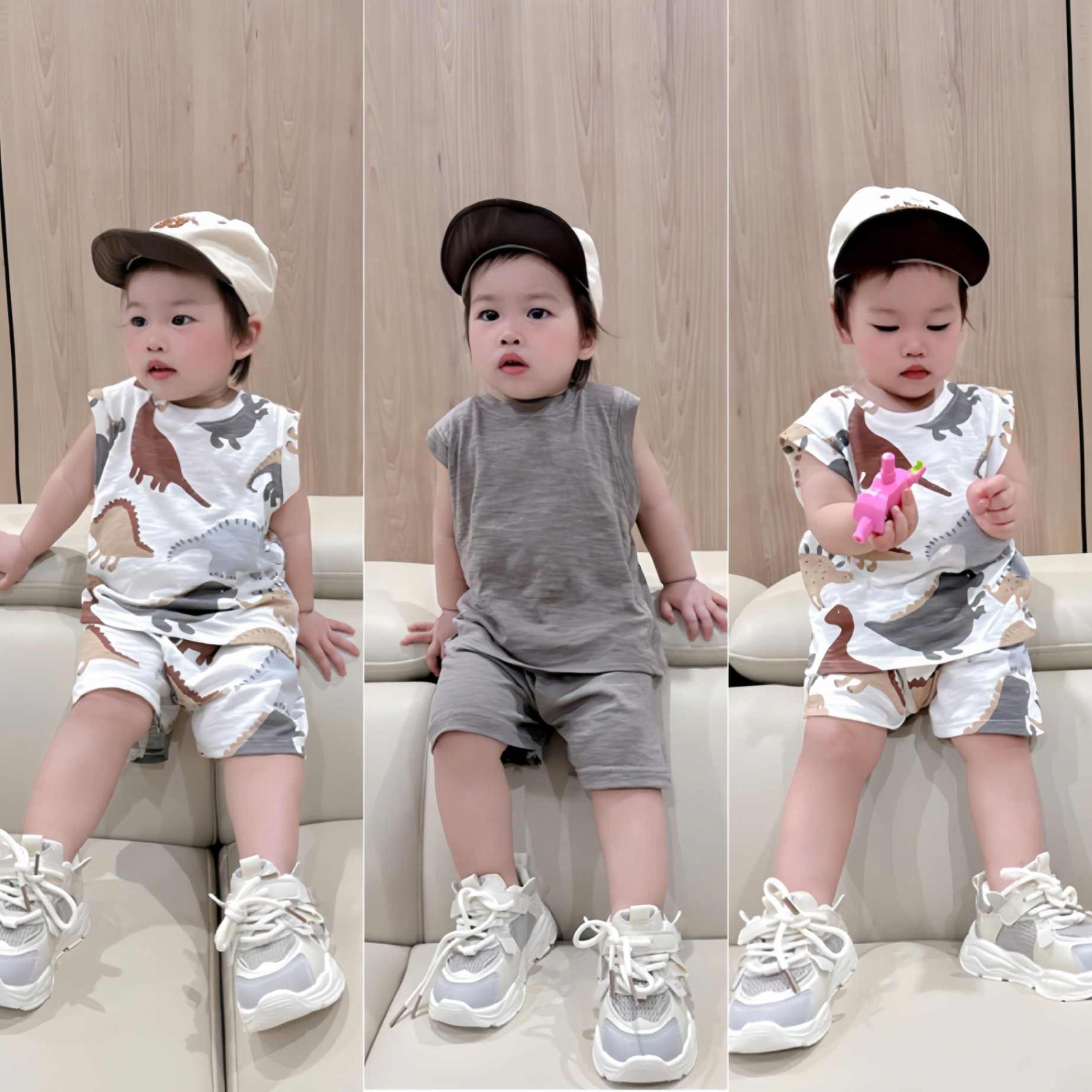 B704 - SET 2 BỘ BA LỖ XƯỚC KHỦNG LONG TONE XÁM