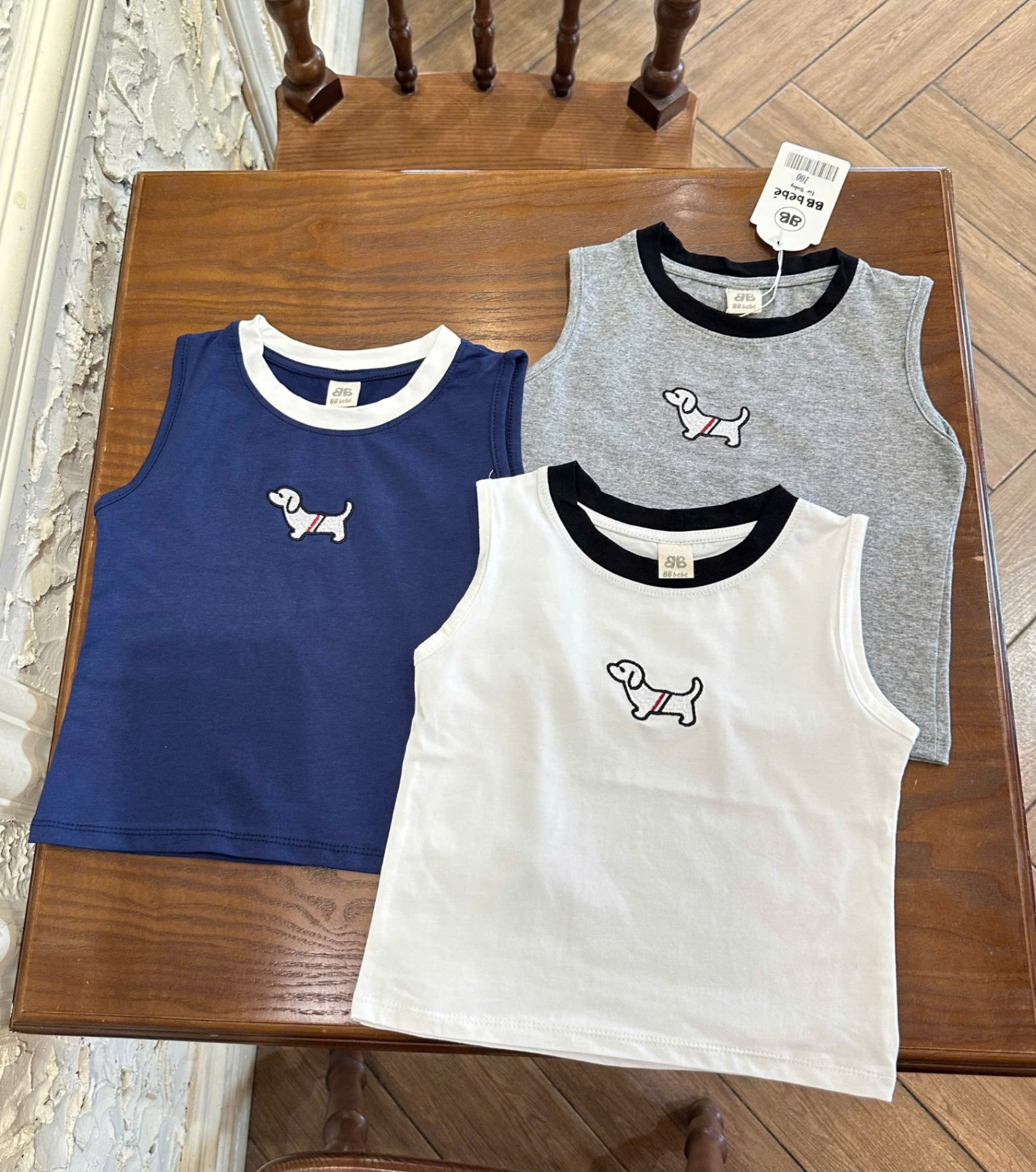 A726 - SET ÁO BA LỖ CHÓ TOMMY XANH XÁM TRẮNG