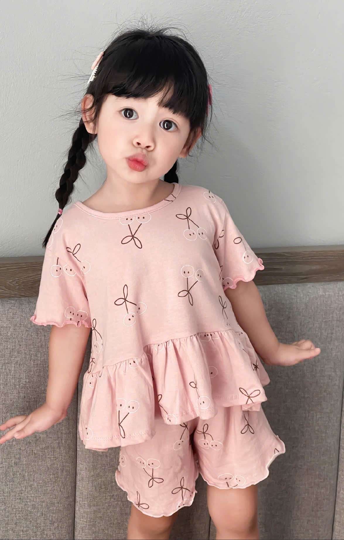B640 - (GOM)SET 3 BỘ CỘC HOA NƠ HỒNG GHI ĐEN