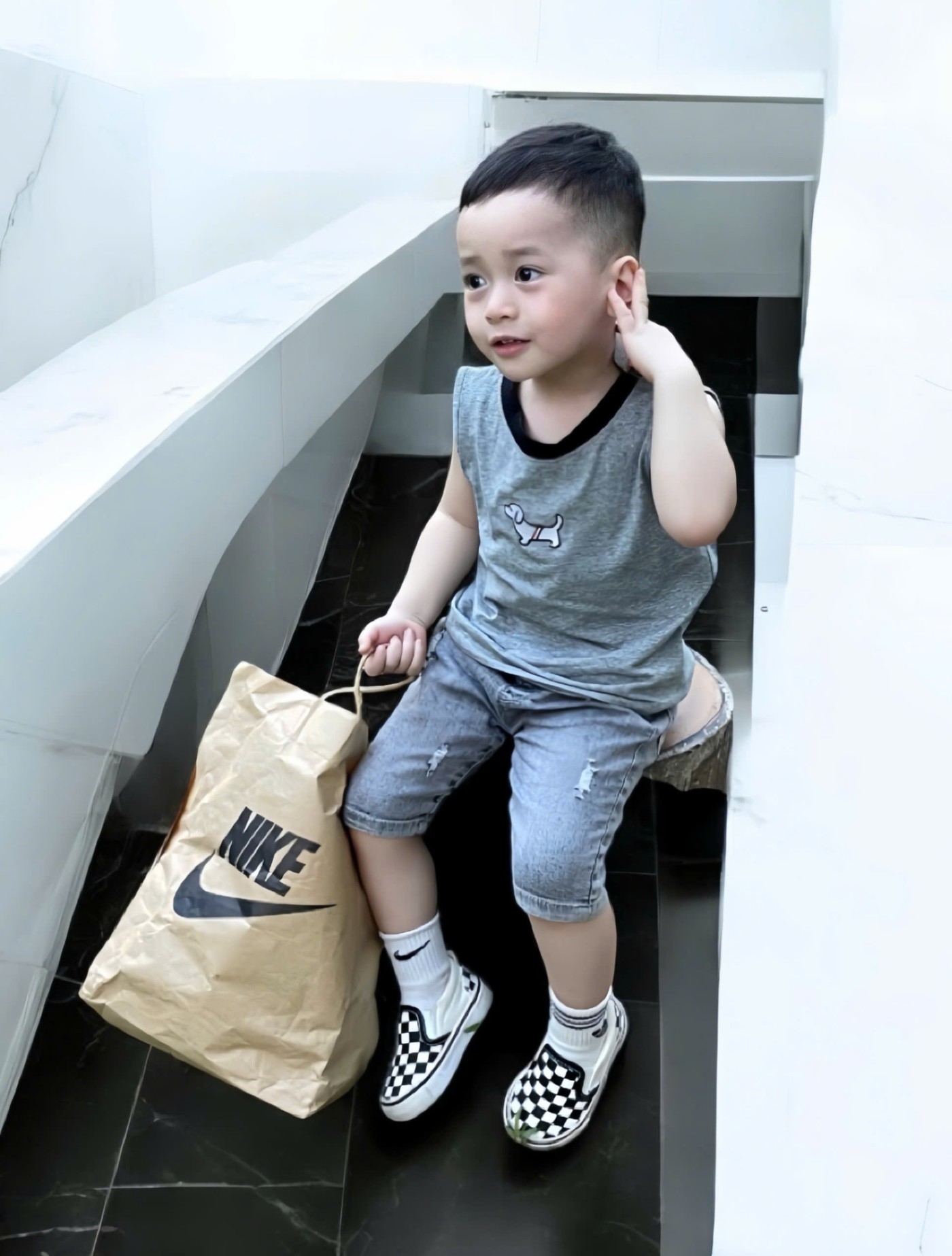 A726 - SET ÁO BA LỖ CHÓ TOMMY XANH XÁM TRẮNG