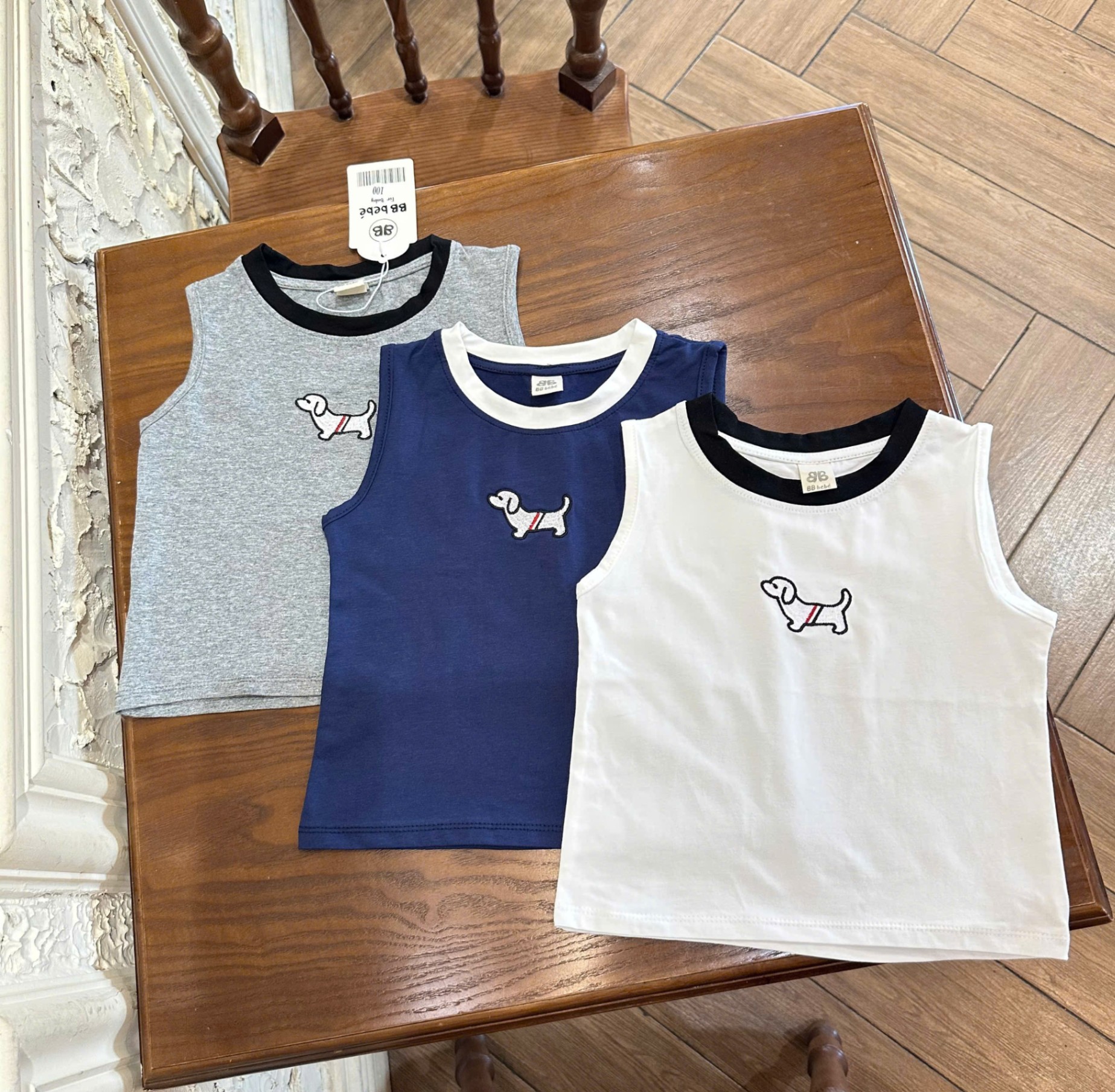A726 - SET ÁO BA LỖ CHÓ TOMMY XANH XÁM TRẮNG