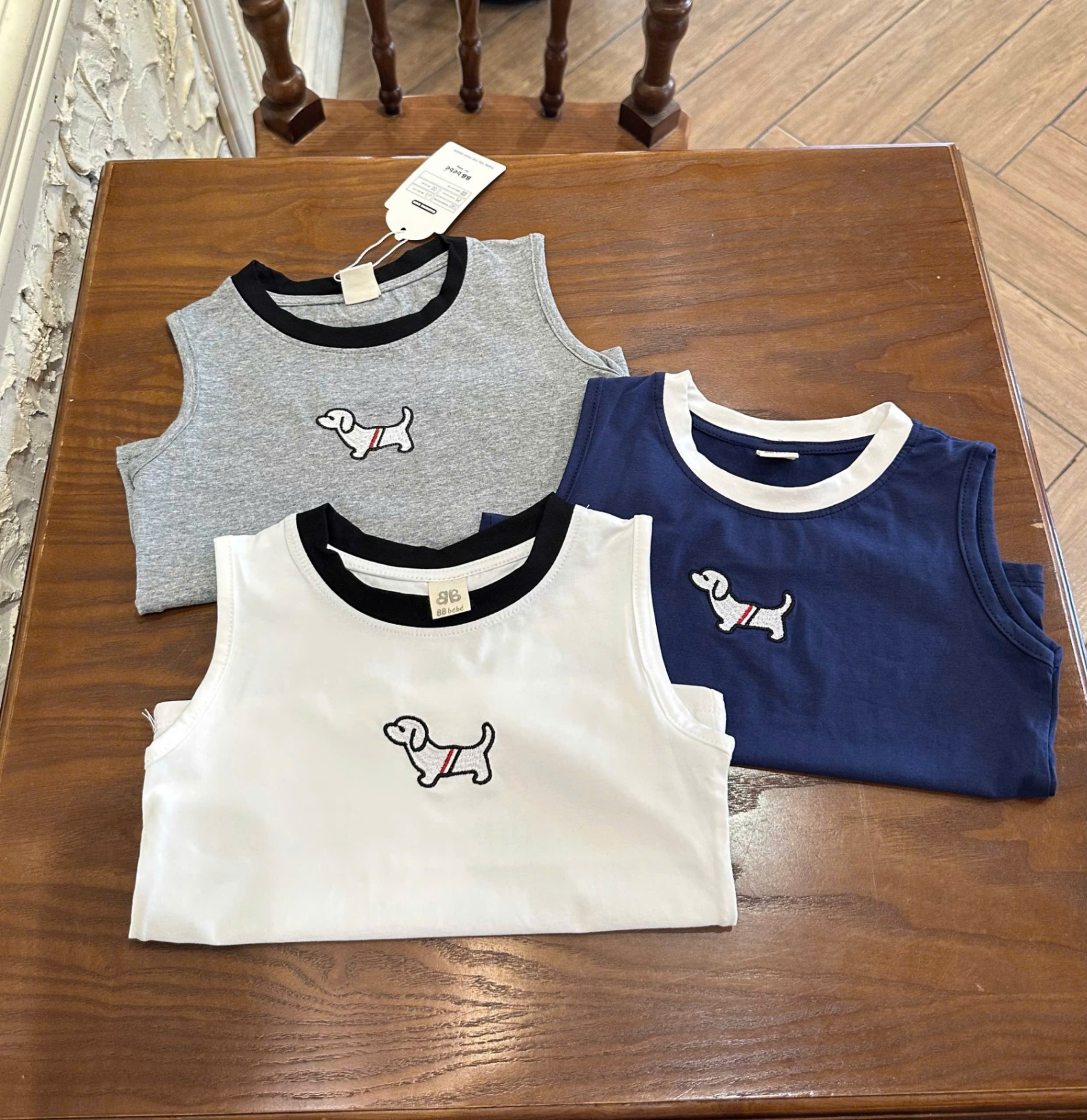 A726 - SET ÁO BA LỖ CHÓ TOMMY XANH XÁM TRẮNG