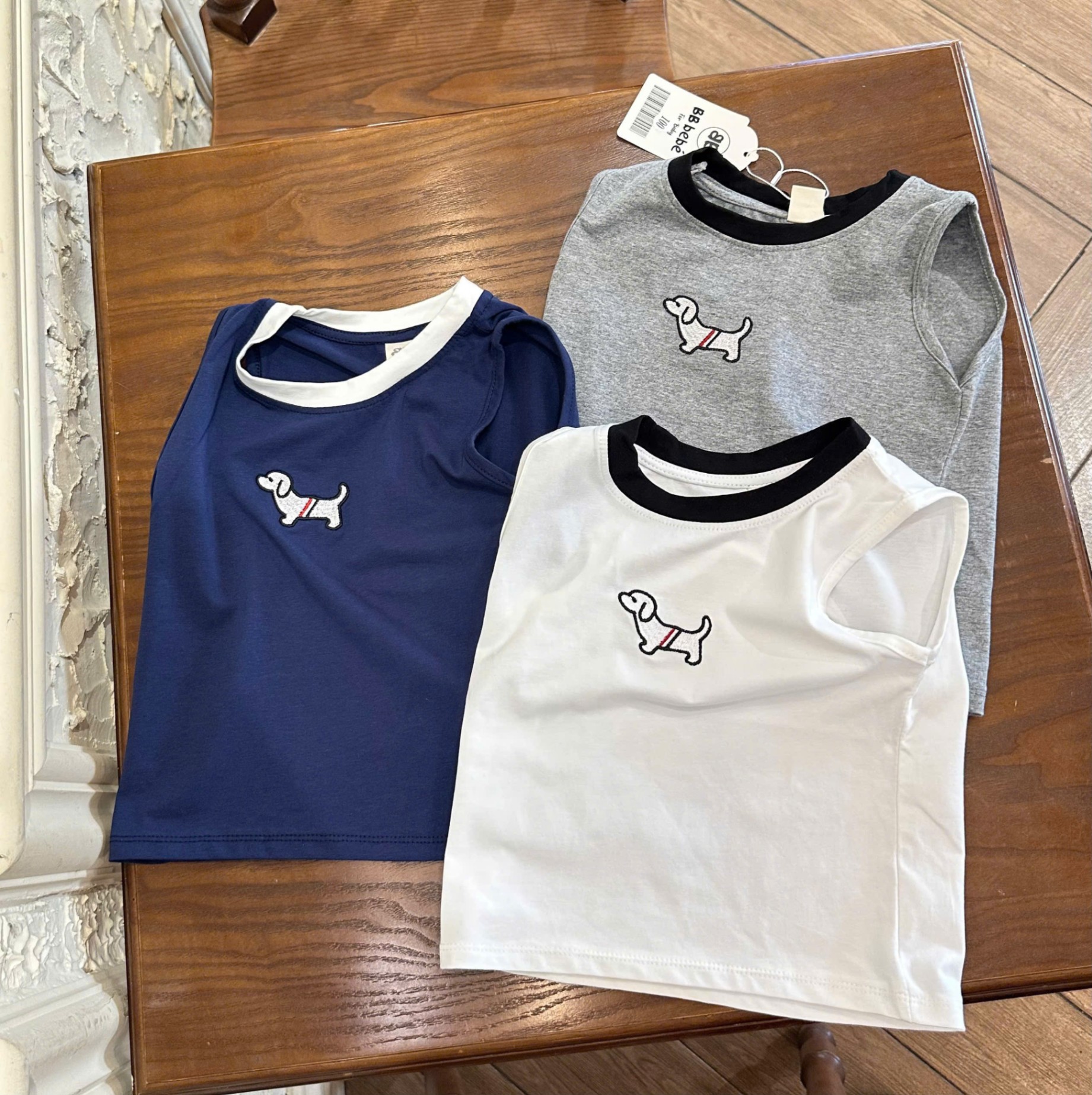 A726 - SET ÁO BA LỖ CHÓ TOMMY XANH XÁM TRẮNG
