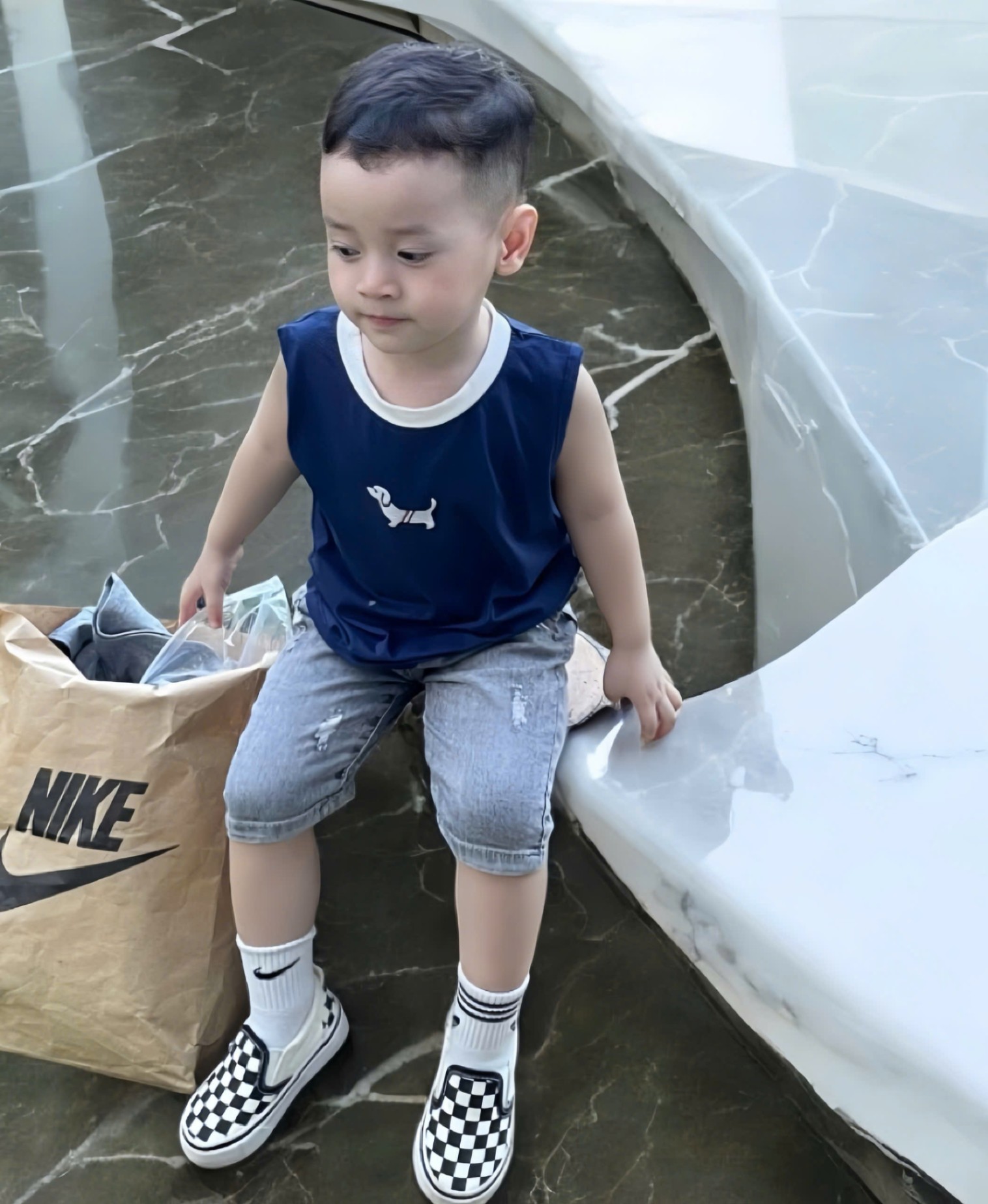 A726 - SET ÁO BA LỖ CHÓ TOMMY XANH XÁM TRẮNG