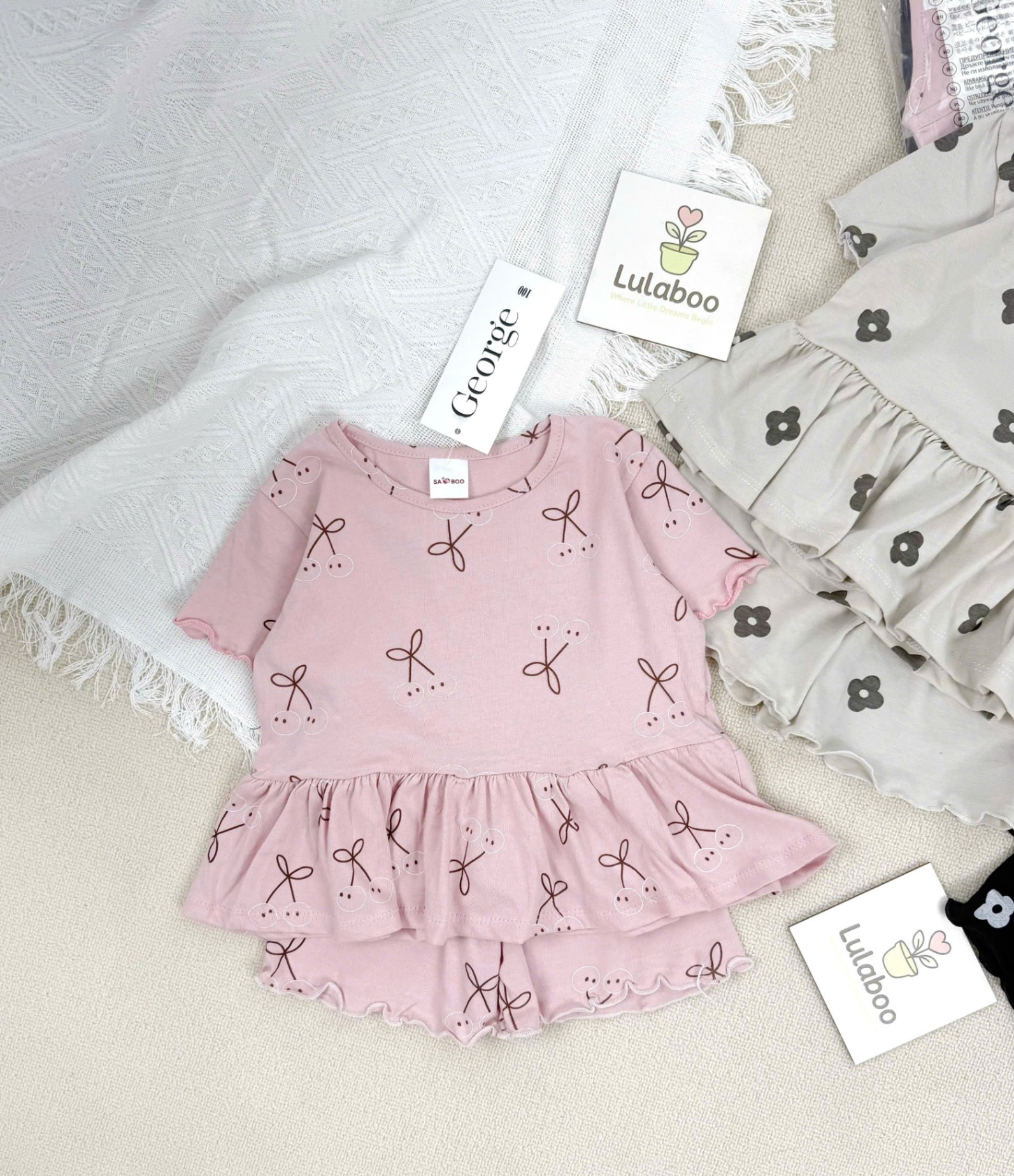 B640 - (GOM)SET 3 BỘ CỘC HOA NƠ HỒNG GHI ĐEN
