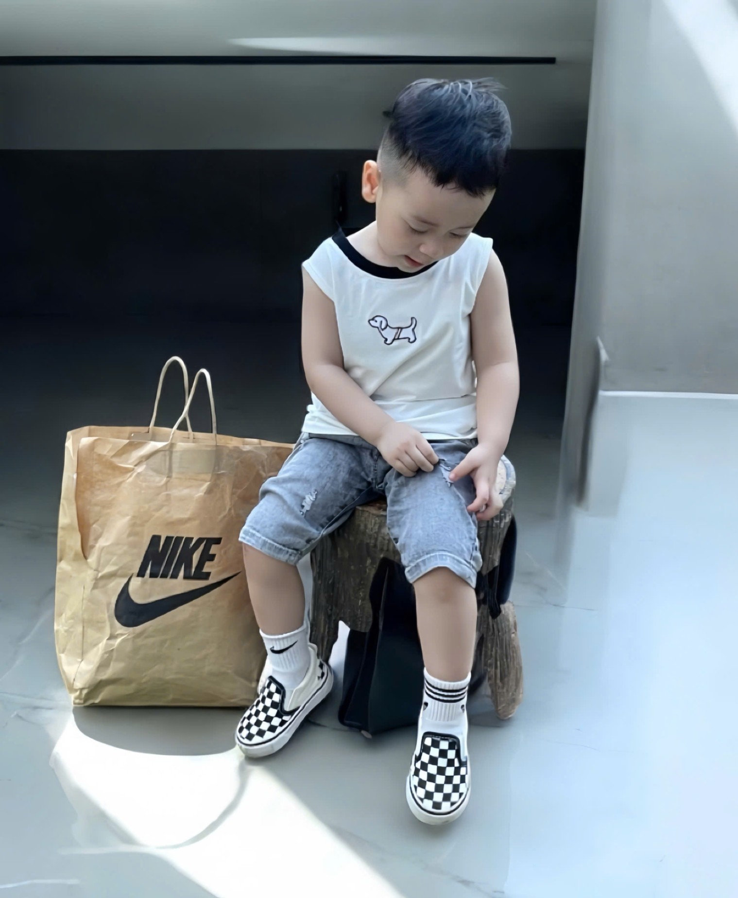 A726 - SET ÁO BA LỖ CHÓ TOMMY XANH XÁM TRẮNG