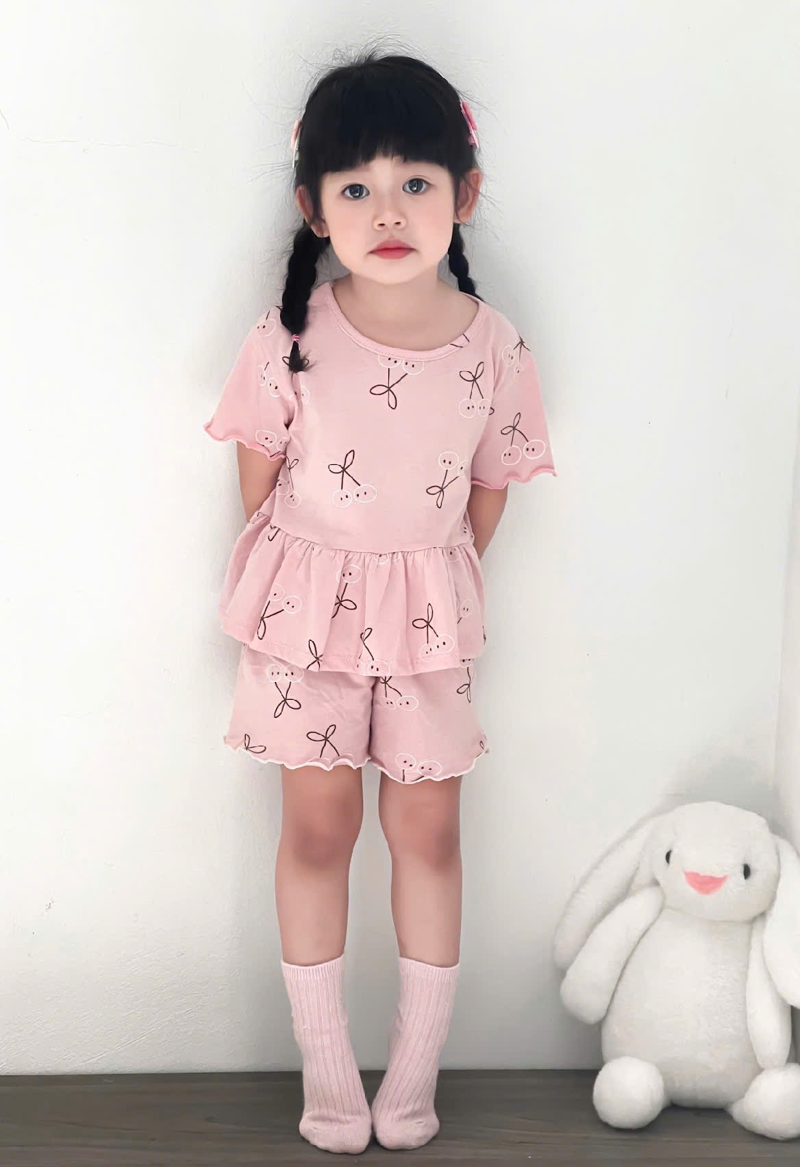 B640 - (GOM)SET 3 BỘ CỘC HOA NƠ HỒNG GHI ĐEN