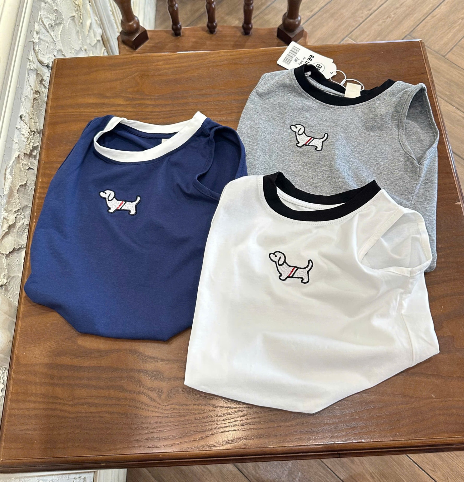 A726 - SET ÁO BA LỖ CHÓ TOMMY XANH XÁM TRẮNG