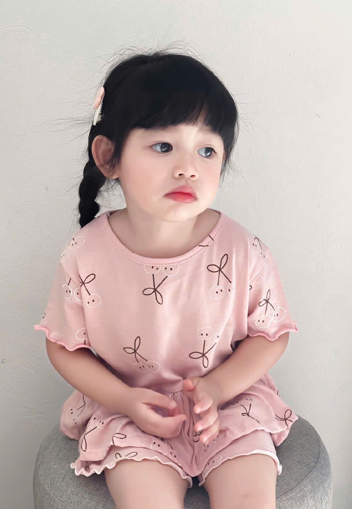 B640 - (GOM)SET 3 BỘ CỘC HOA NƠ HỒNG GHI ĐEN