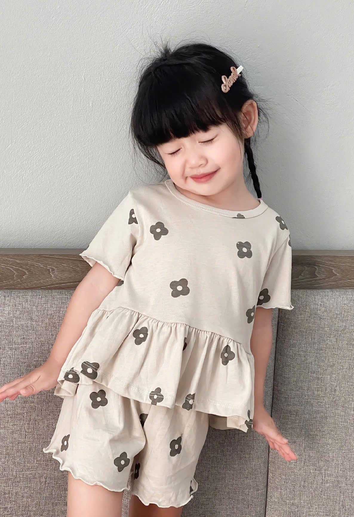 B640 - (GOM)SET 3 BỘ CỘC HOA NƠ HỒNG GHI ĐEN