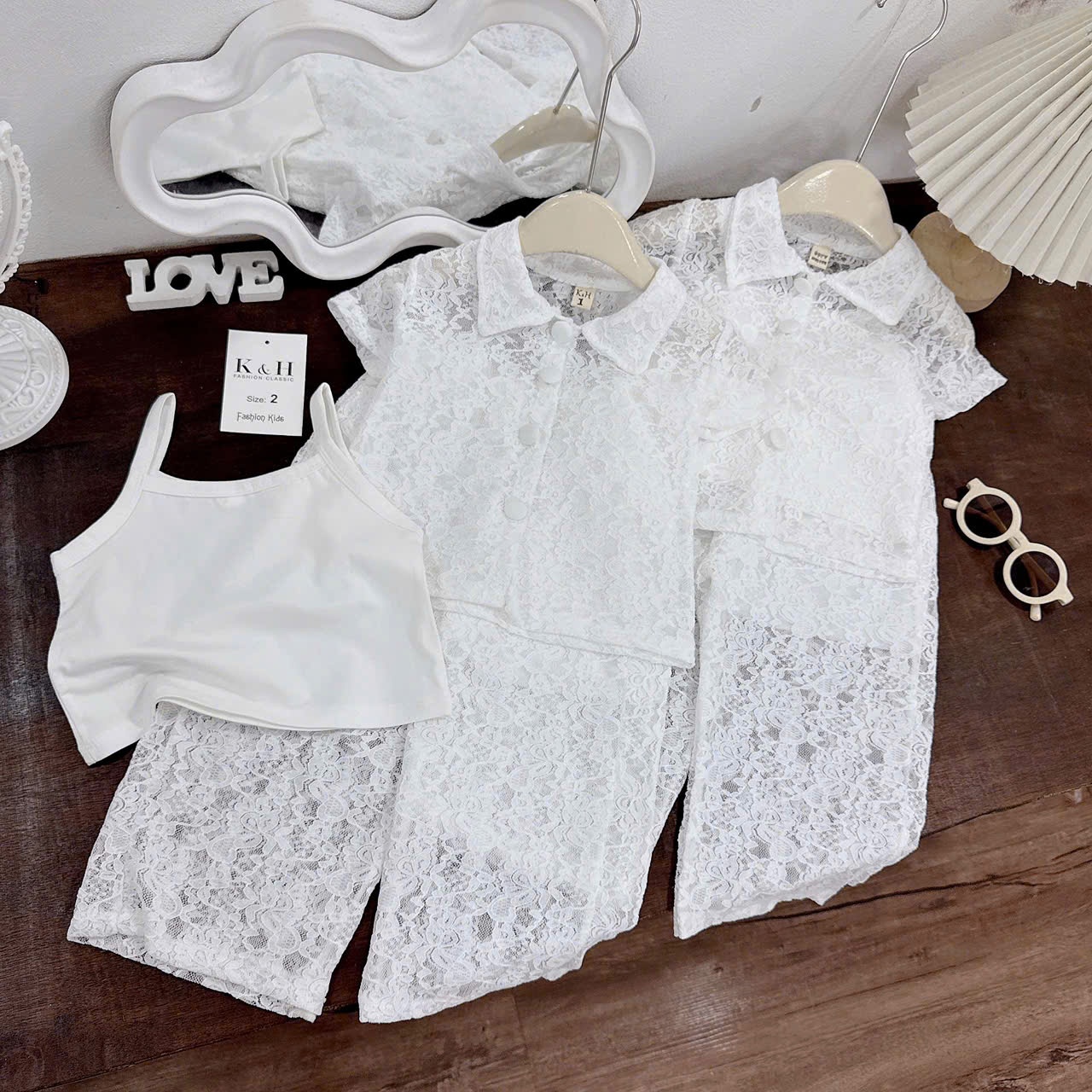 A904 - SET 3 MÓN BỘ REN TRẮNG KÈM ÁO 2 DÂY