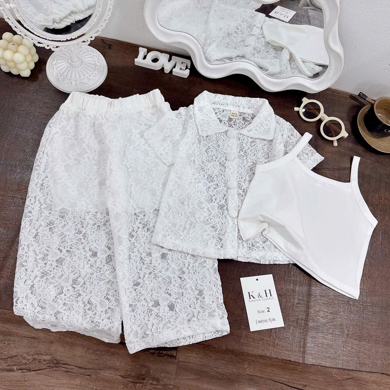A904 - SET 3 MÓN BỘ REN TRẮNG KÈM ÁO 2 DÂY