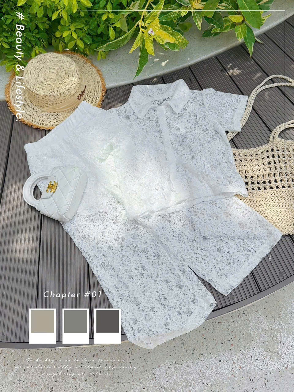 A904 - SET 3 MÓN BỘ REN TRẮNG KÈM ÁO 2 DÂY