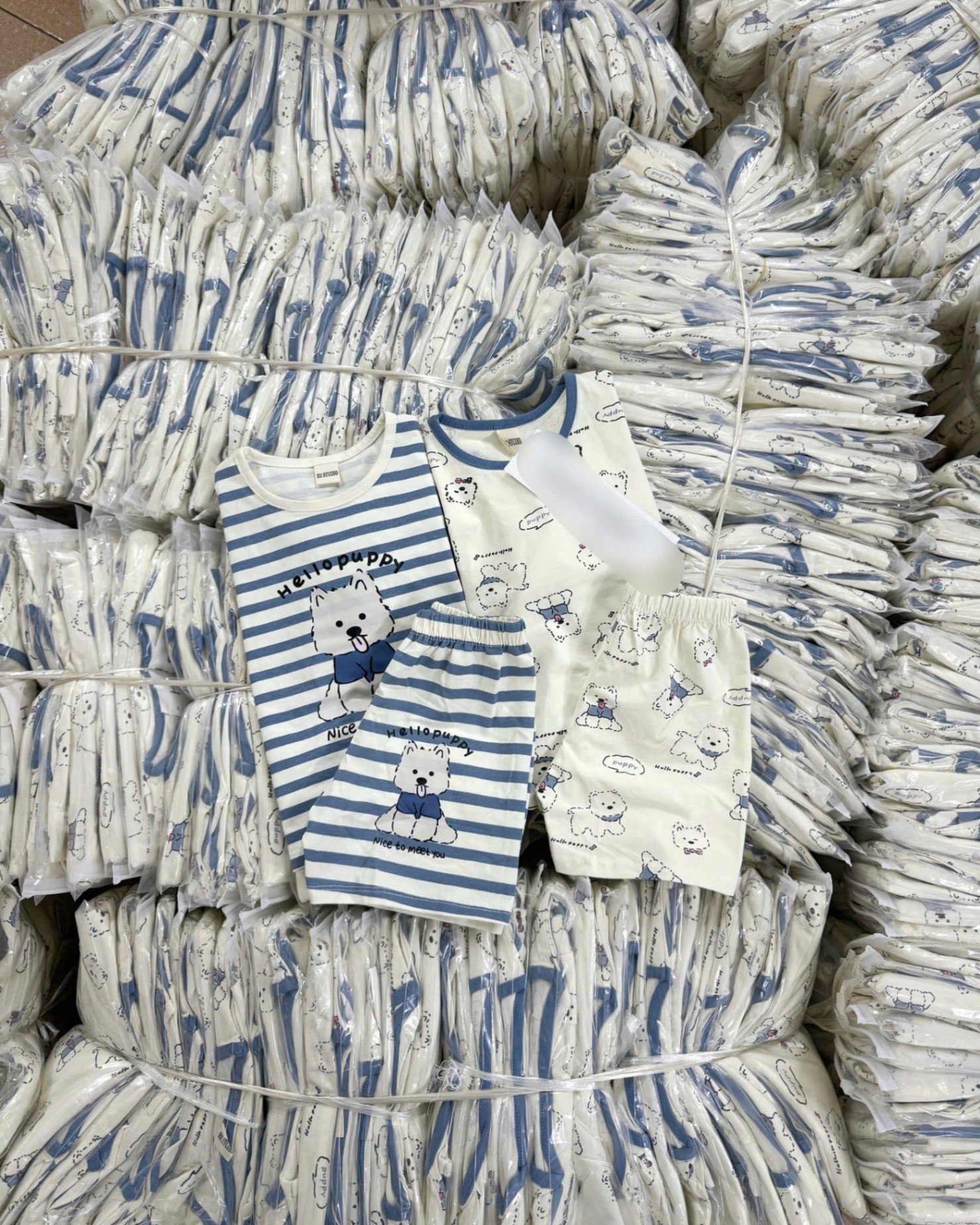 XẢ B986 - SET 2 BỘ CHÓ TRẮNG KẺ XANH