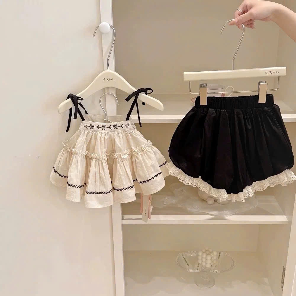 A172 - SET ÁO BE BÈO QUẦN BÍ ĐEN THÔ PHỐI REN
