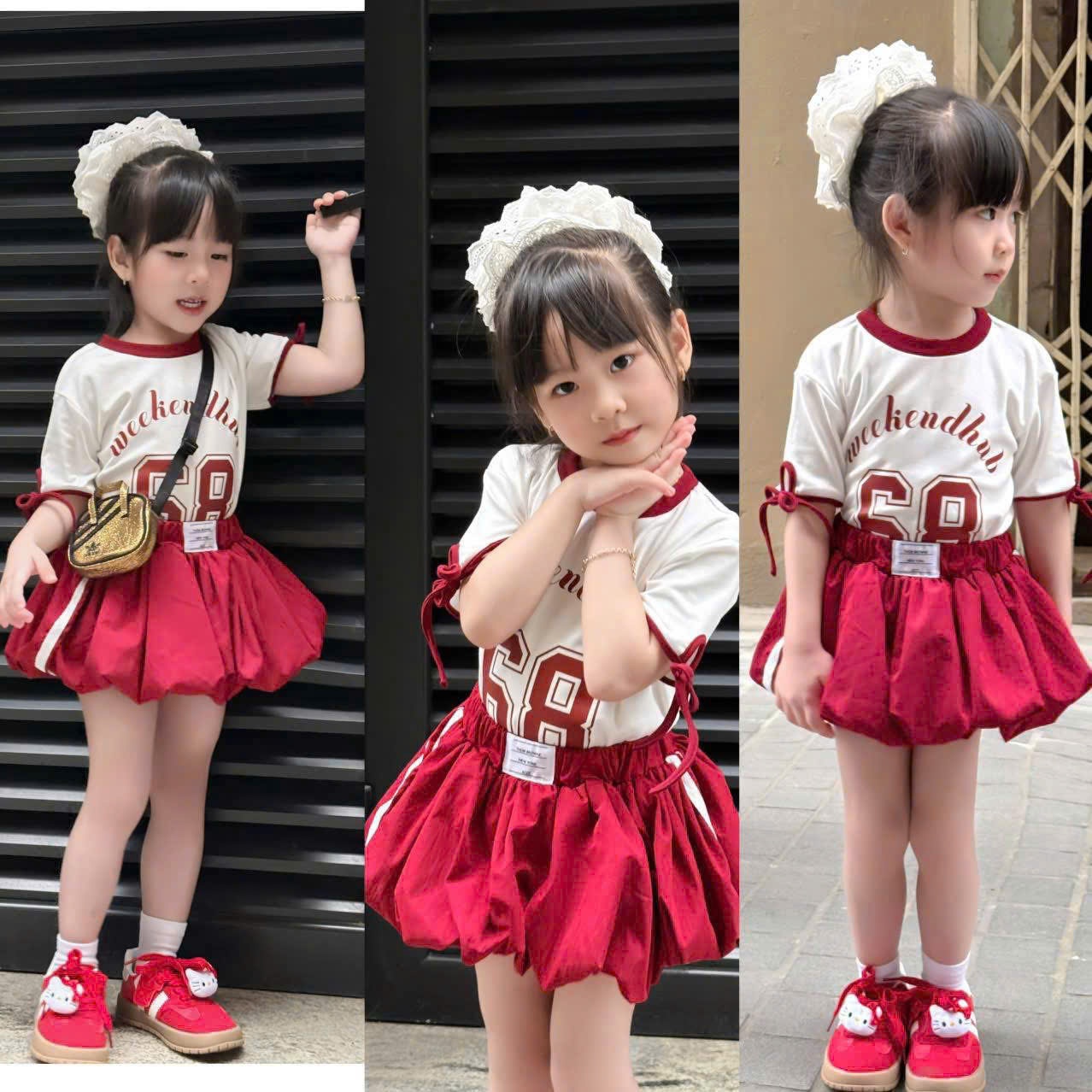 XẢ A548 - SET ÁO TRẮNG SỐ 68 PHỐI VIỀN ĐỎ CV BỒNG