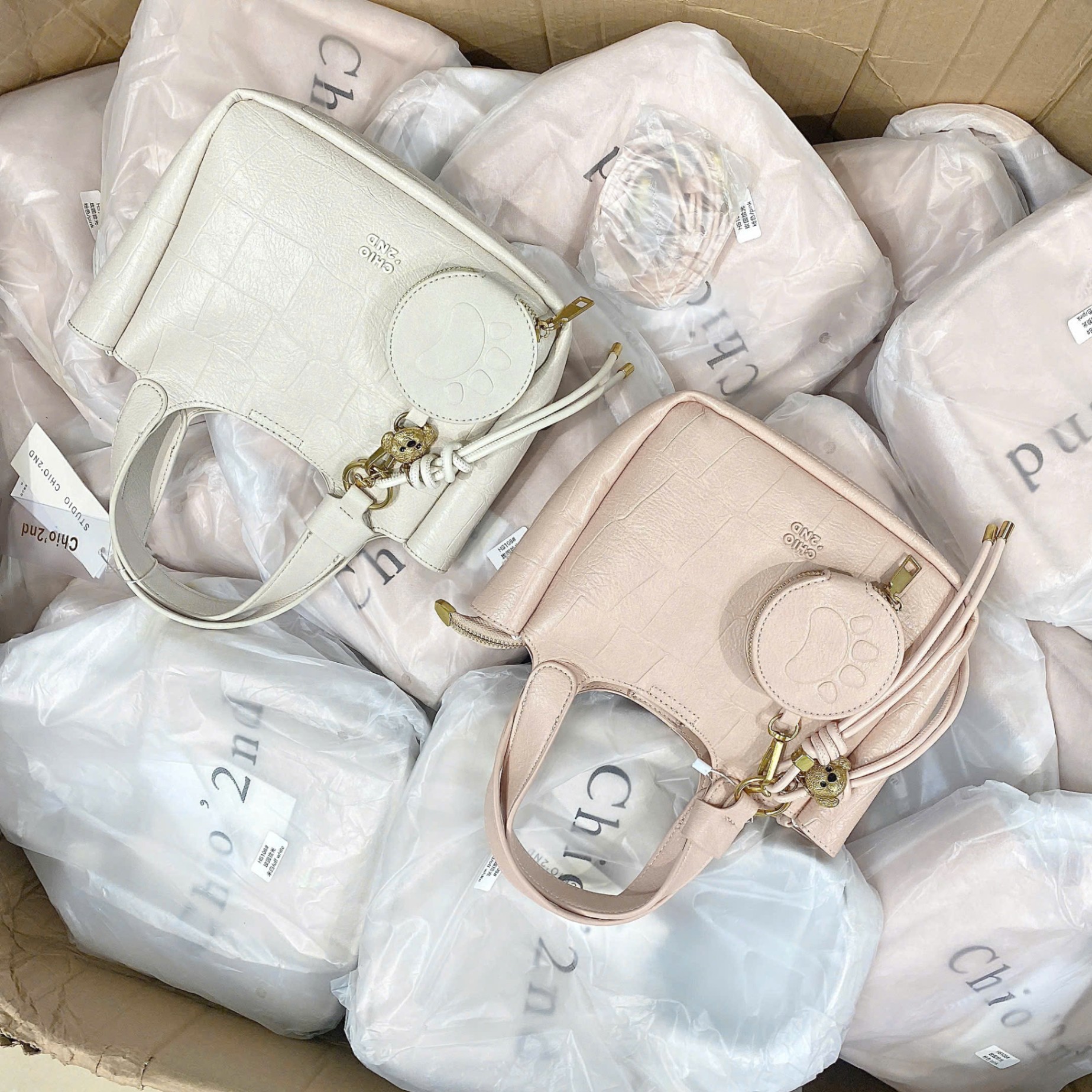 B226 - TÚI XÁCH CHIO MÀU PASTEL HỒNG TRẮNG KEM