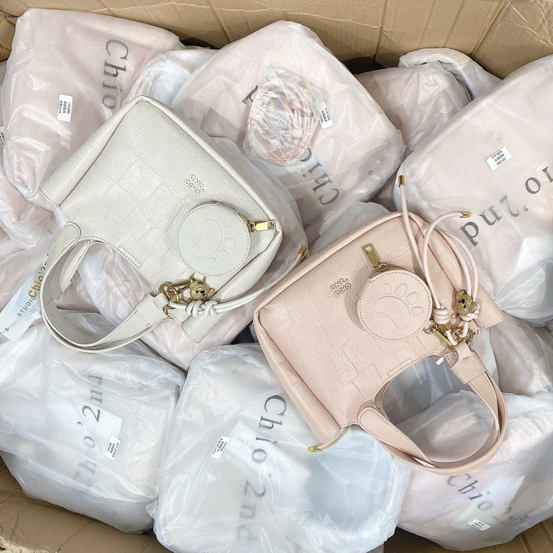 B226 - TÚI XÁCH CHIO MÀU PASTEL HỒNG TRẮNG KEM