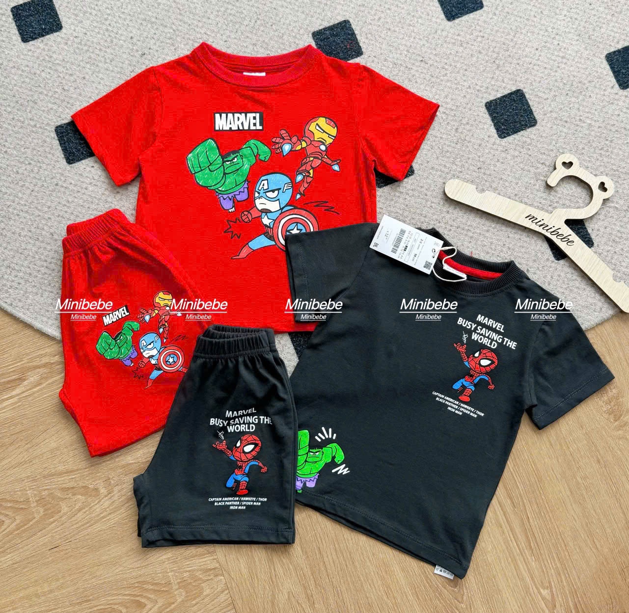 A922 - SET 2 BỘ MARVEL ĐEN ĐỎ BÉ TRAI