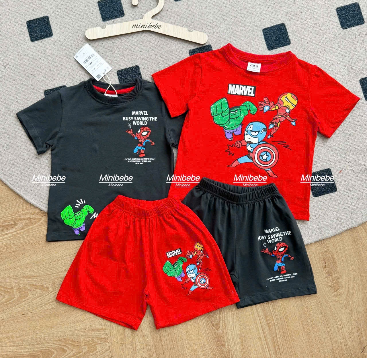 A922 - SET 2 BỘ MARVEL ĐEN ĐỎ BÉ TRAI