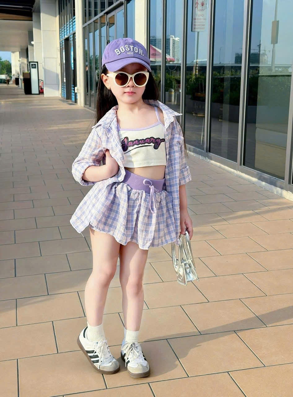 A356 - (GOM) SET 3 CHI TIẾT KẺ CARO 2 MÀU TÍM HỒNG