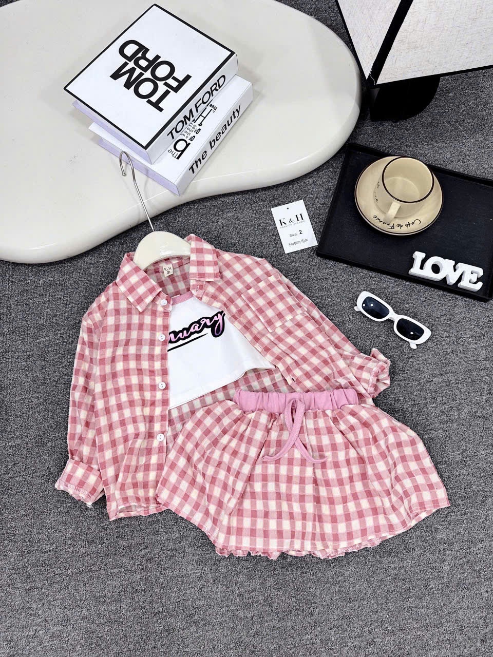 A356 - (GOM) SET 3 CHI TIẾT KẺ CARO 2 MÀU TÍM HỒNG