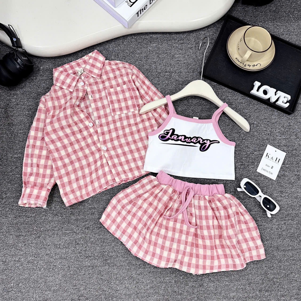 A356 - (GOM) SET 3 CHI TIẾT KẺ CARO 2 MÀU TÍM HỒNG