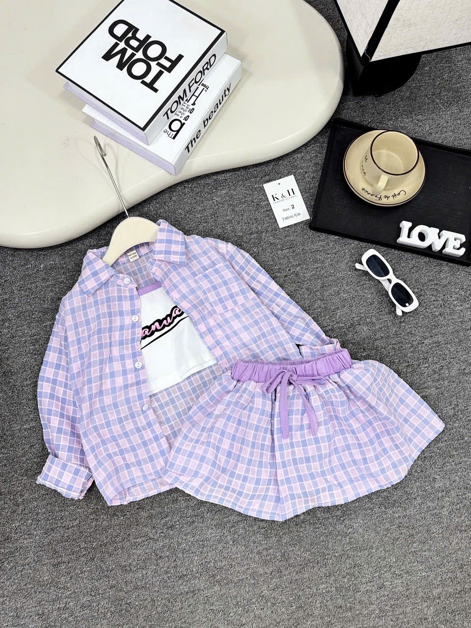 A356 - (GOM) SET 3 CHI TIẾT KẺ CARO 2 MÀU TÍM HỒNG