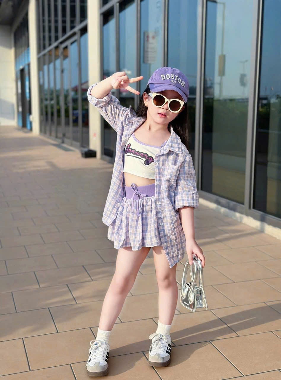 A356 - (GOM) SET 3 CHI TIẾT KẺ CARO 2 MÀU TÍM HỒNG