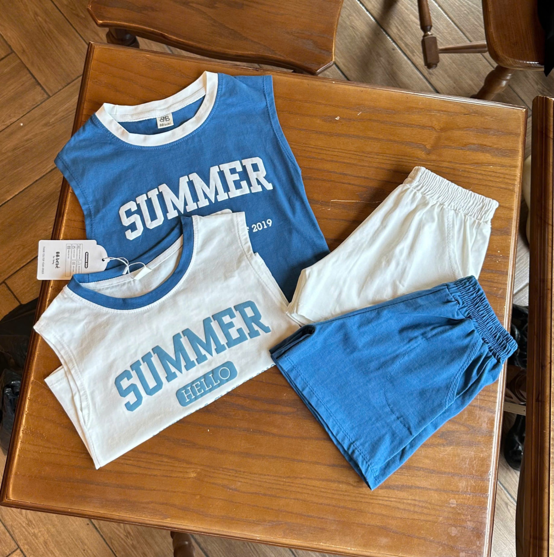 B893 - SET 2 BỘ BA LỖ SUMMER HELLO TRẮNG XANH