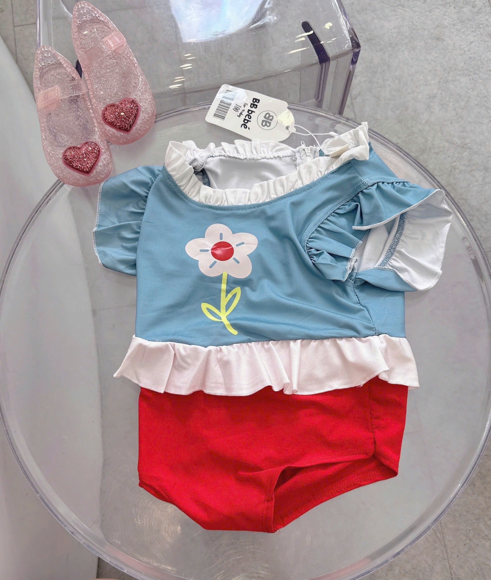 C223 - SET BƠI ÁO XANH CÁNH TIÊN HOA QUẦN ĐỎ