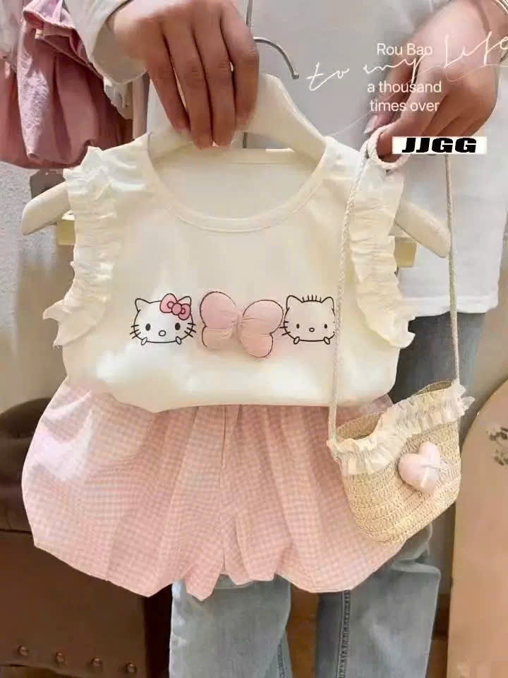 XẢ C53 - SET BỘ MÈO TAY BÈO QUẦN BÍ KẺ HỒNG KÈM TÚI CƠI