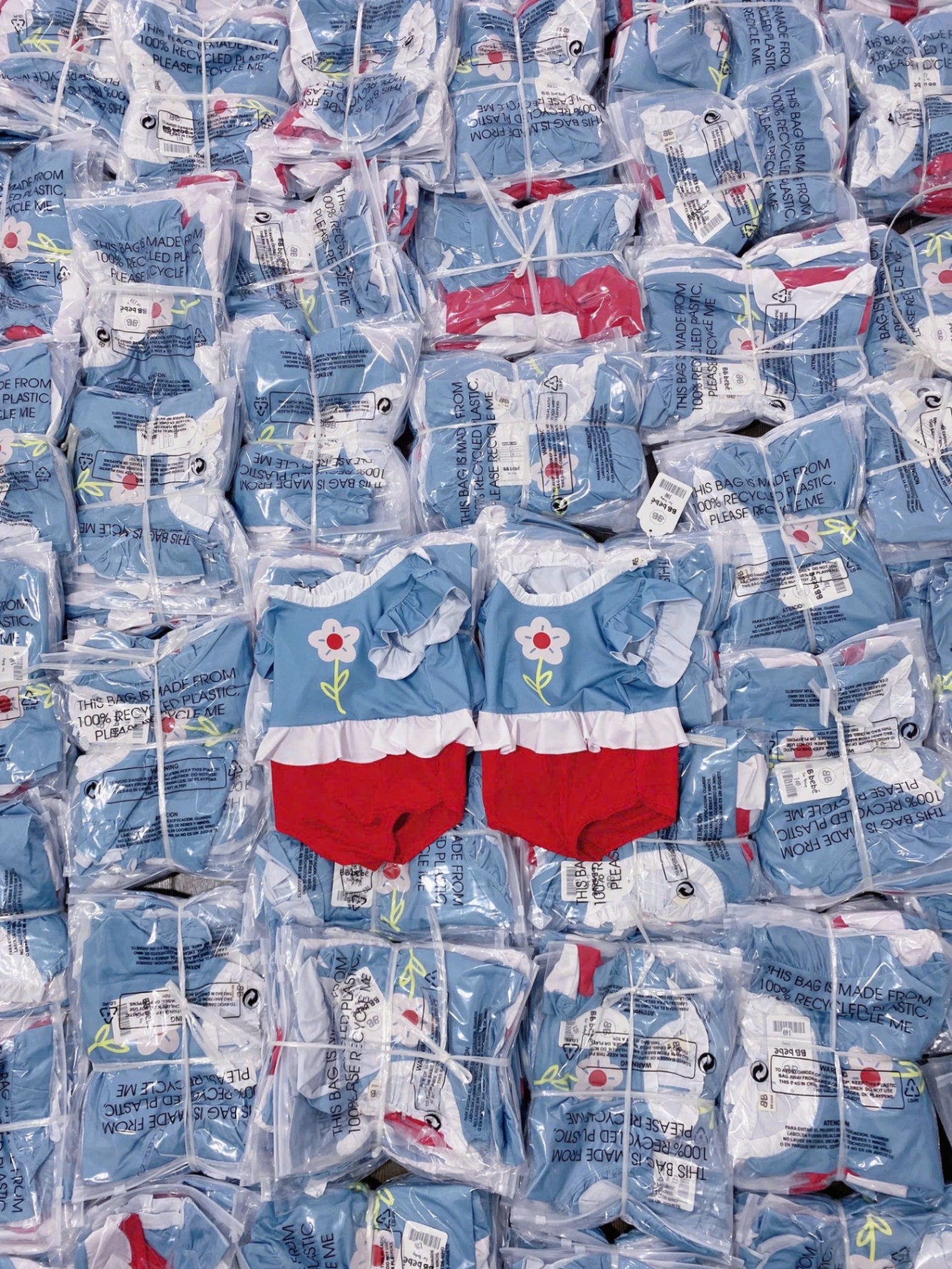 C223 - SET BƠI ÁO XANH CÁNH TIÊN HOA QUẦN ĐỎ