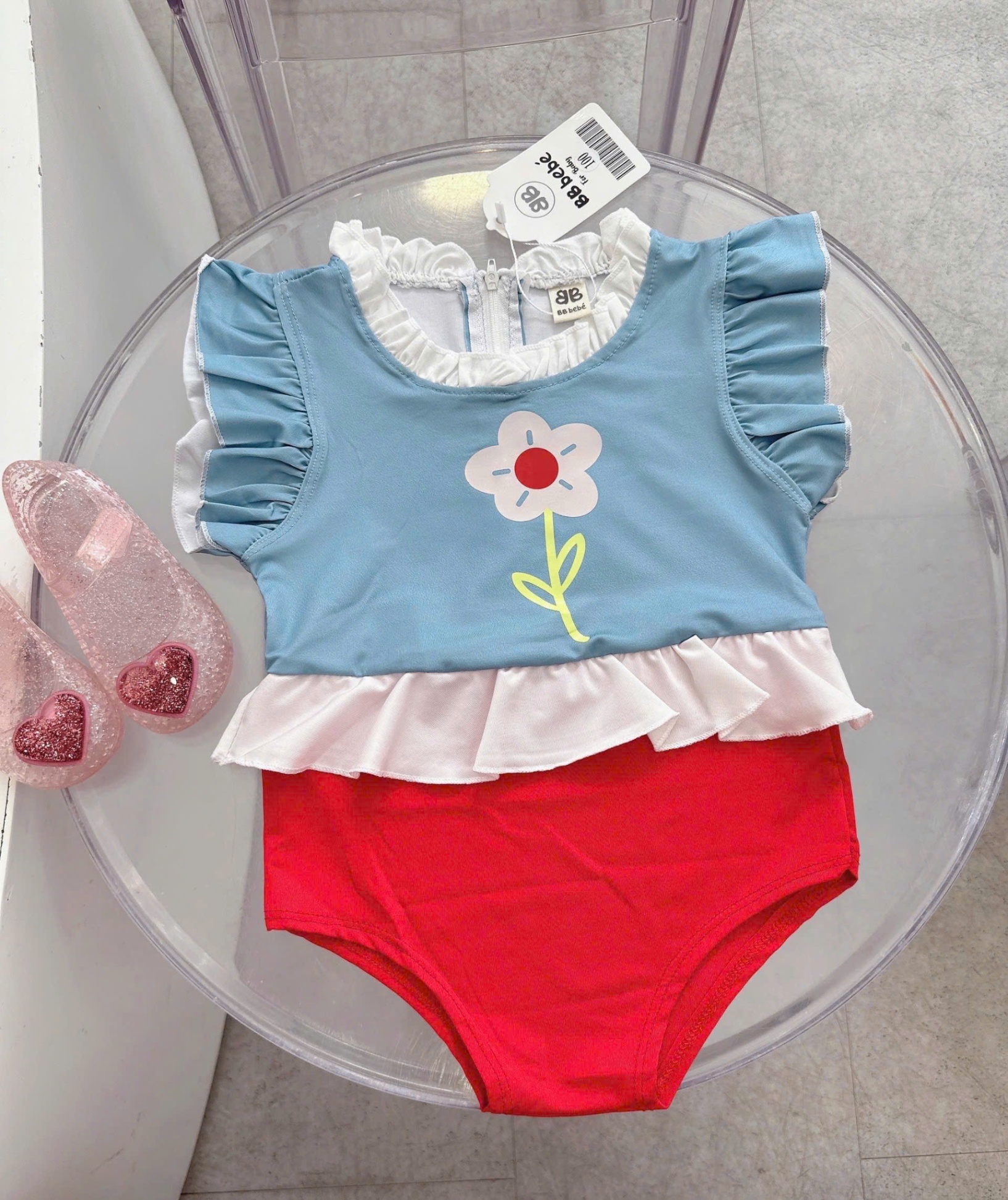C223 - SET BƠI ÁO XANH CÁNH TIÊN HOA QUẦN ĐỎ