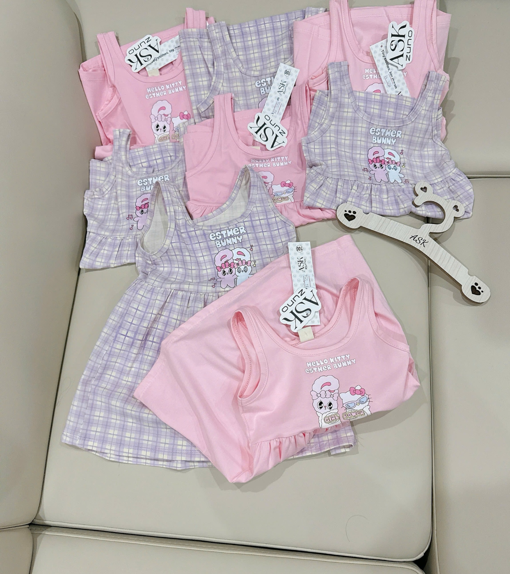 XẢ B981 - SET 2 VÁY ESTHER BUNNY HỒNG TÍM KẺ