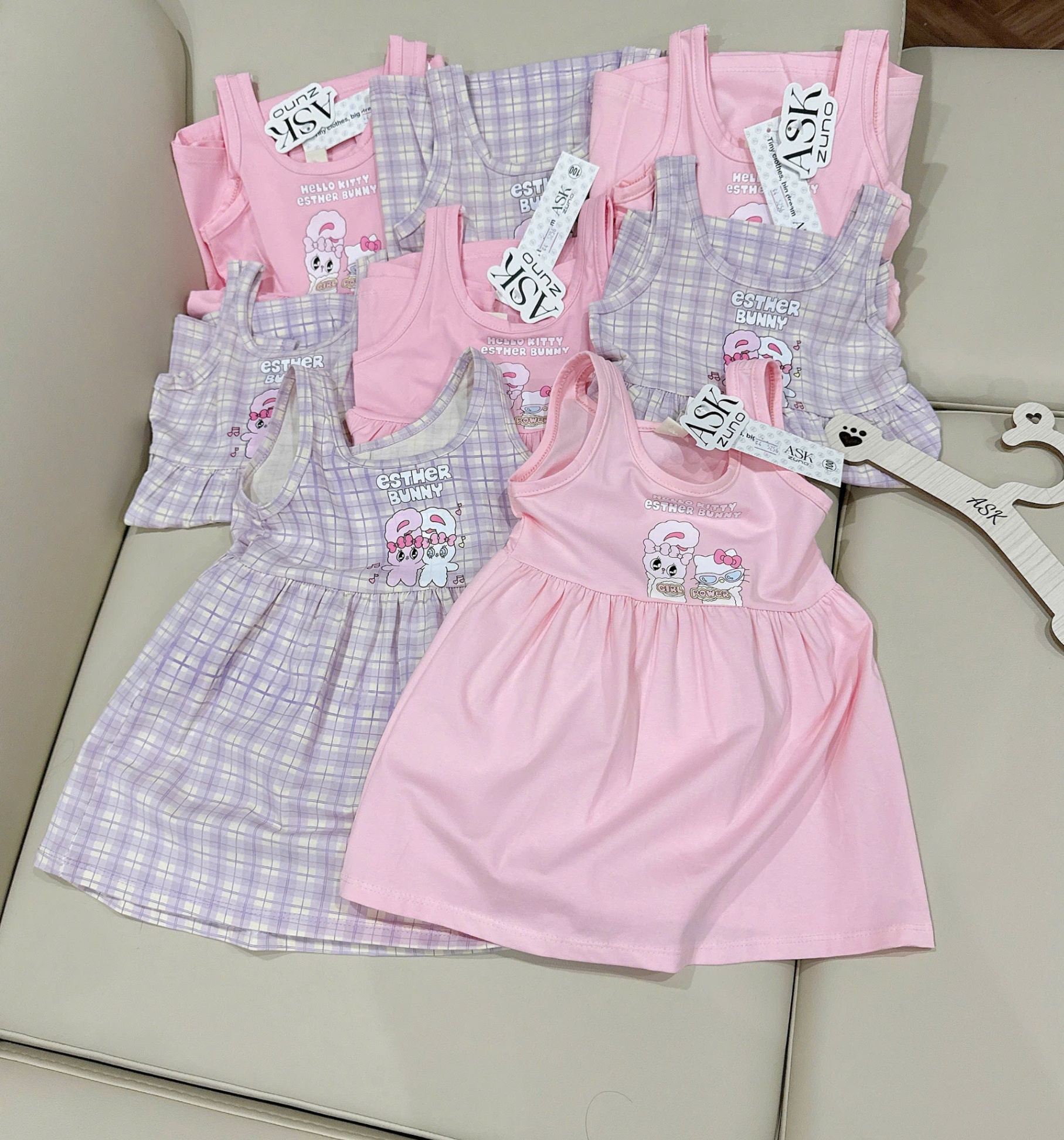 XẢ B981 - SET 2 VÁY ESTHER BUNNY HỒNG TÍM KẺ