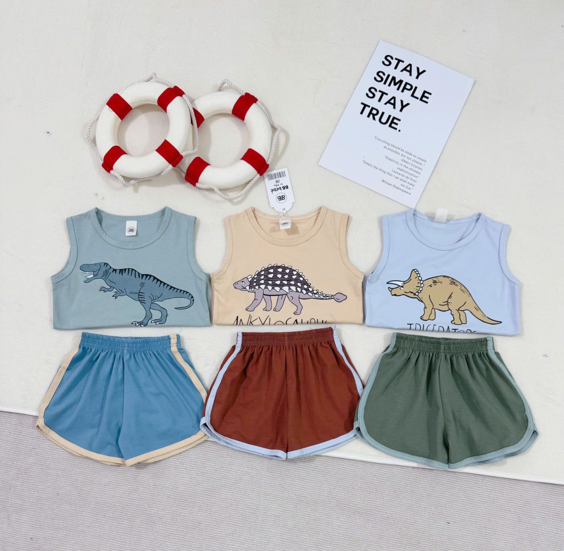 B502 - SET 3 BỘ KHỦNG LONG TONE XANH BE