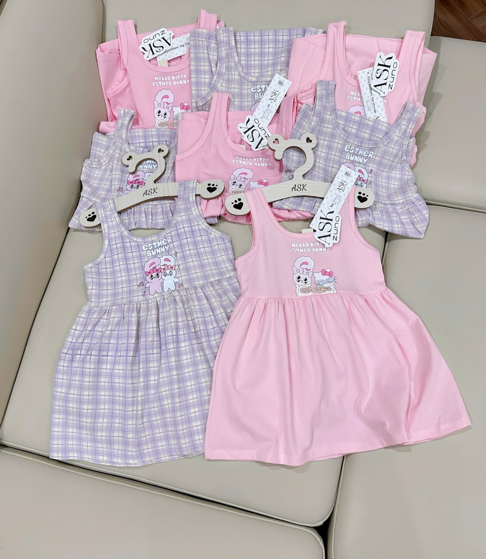 XẢ B981 - SET 2 VÁY ESTHER BUNNY HỒNG TÍM KẺ