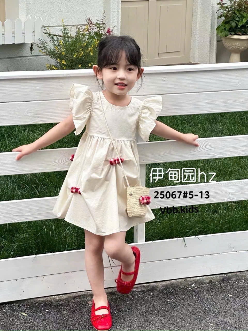 A255 - VÁY CÁNH TIÊN TRƠN KÈM NƠ CARO ĐỎ KÈM TÚI