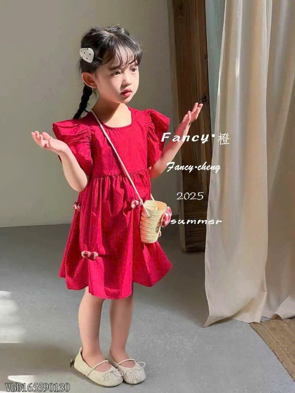A255 - VÁY CÁNH TIÊN TRƠN KÈM NƠ CARO ĐỎ KÈM TÚI