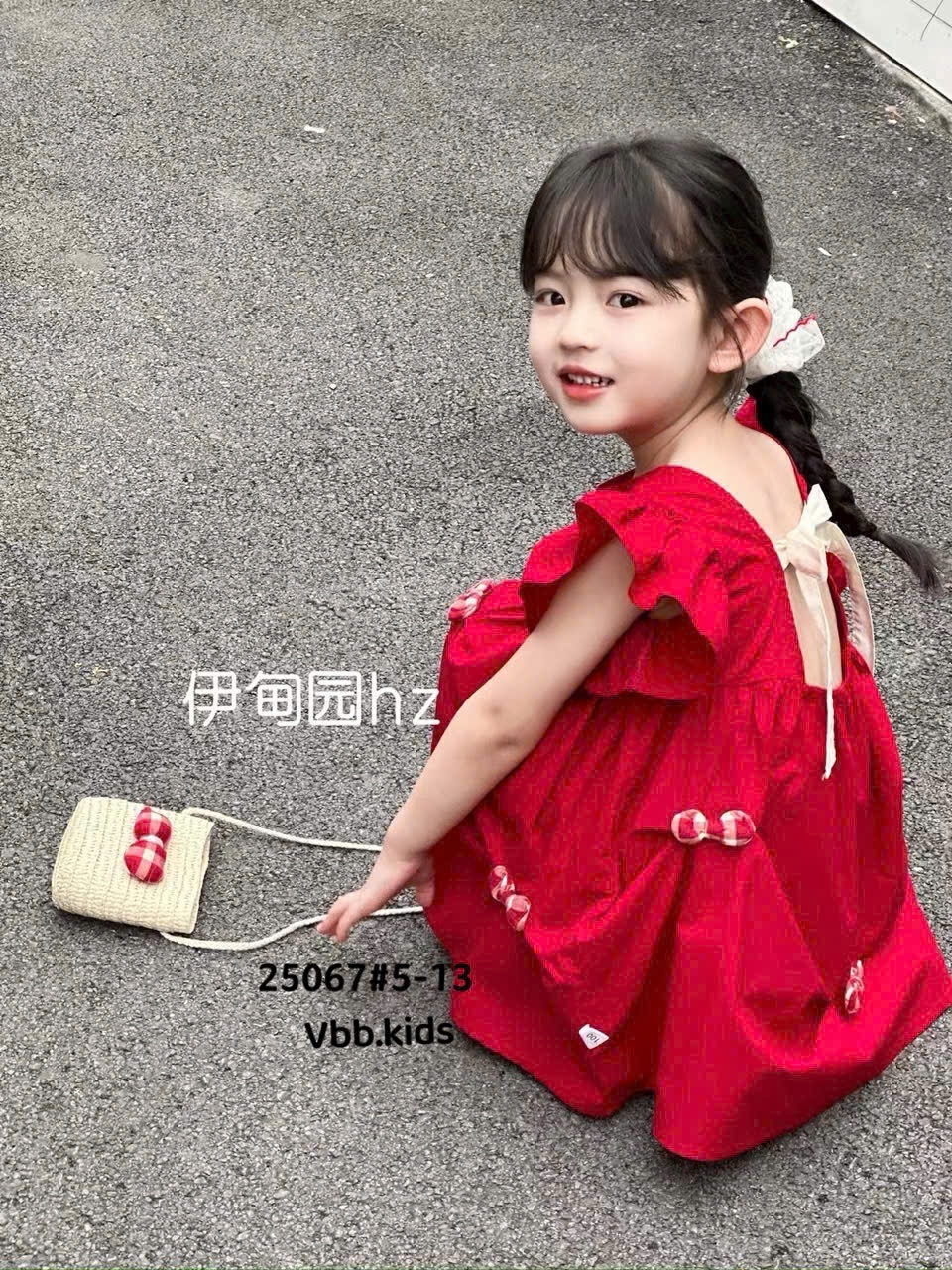A255 - VÁY CÁNH TIÊN TRƠN KÈM NƠ CARO ĐỎ KÈM TÚI