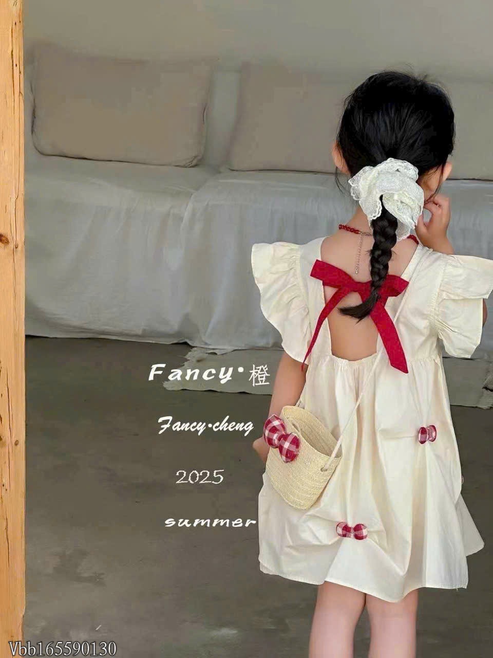A255 - VÁY CÁNH TIÊN TRƠN KÈM NƠ CARO ĐỎ KÈM TÚI