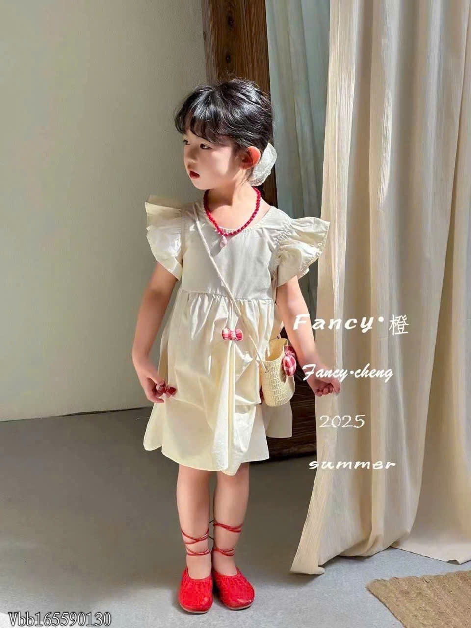 A255 - VÁY CÁNH TIÊN TRƠN KÈM NƠ CARO ĐỎ KÈM TÚI