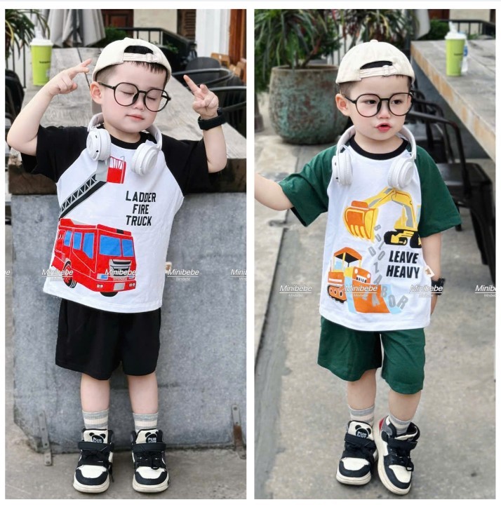 B105 - SET 2 BỘ Ô TÔ MÁY XÚC CẦN CẨU XANH ĐEN