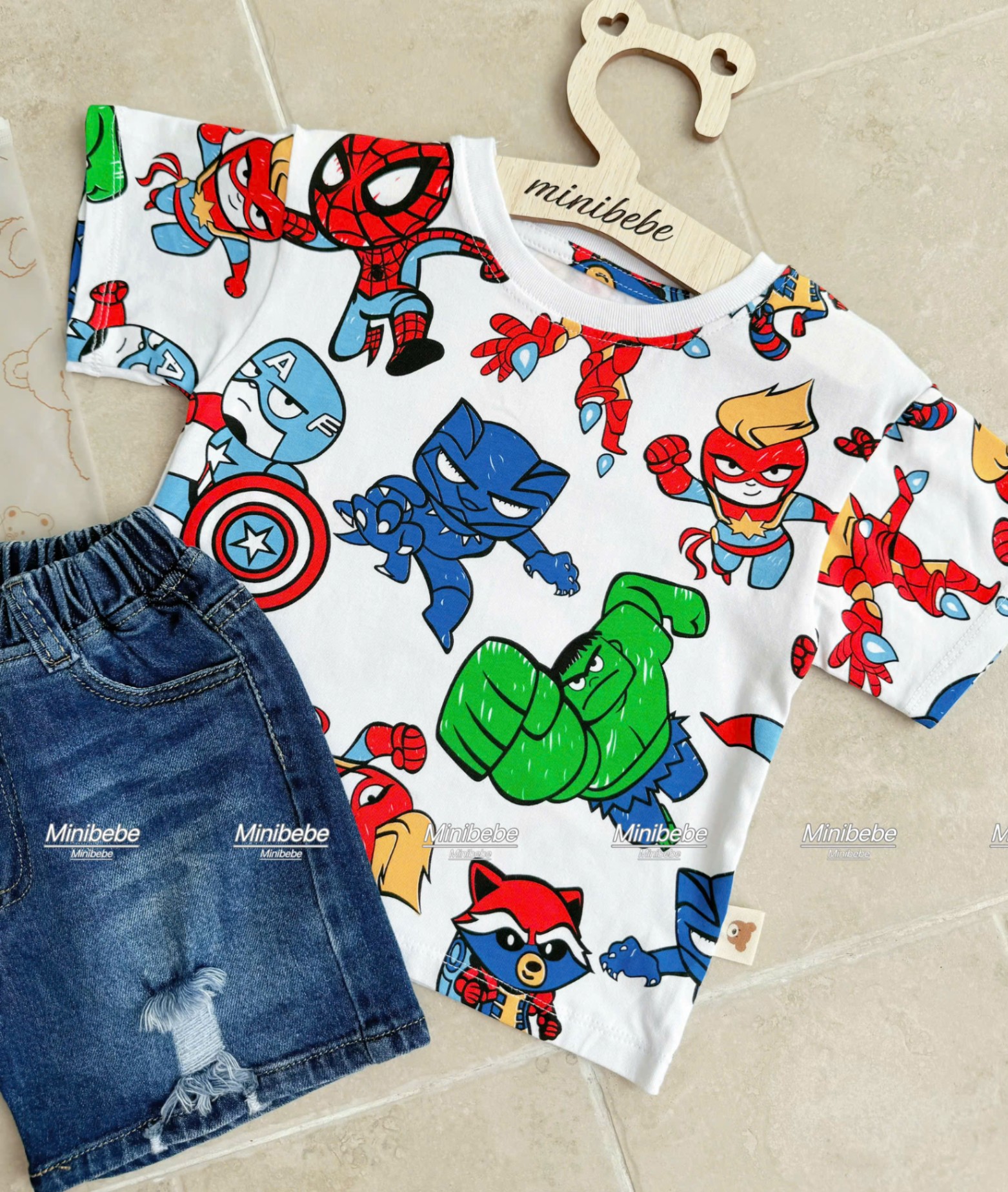 B110 - SET BỘ ANH HÙNG MARVEL TRẮNG QUẦN JEAN