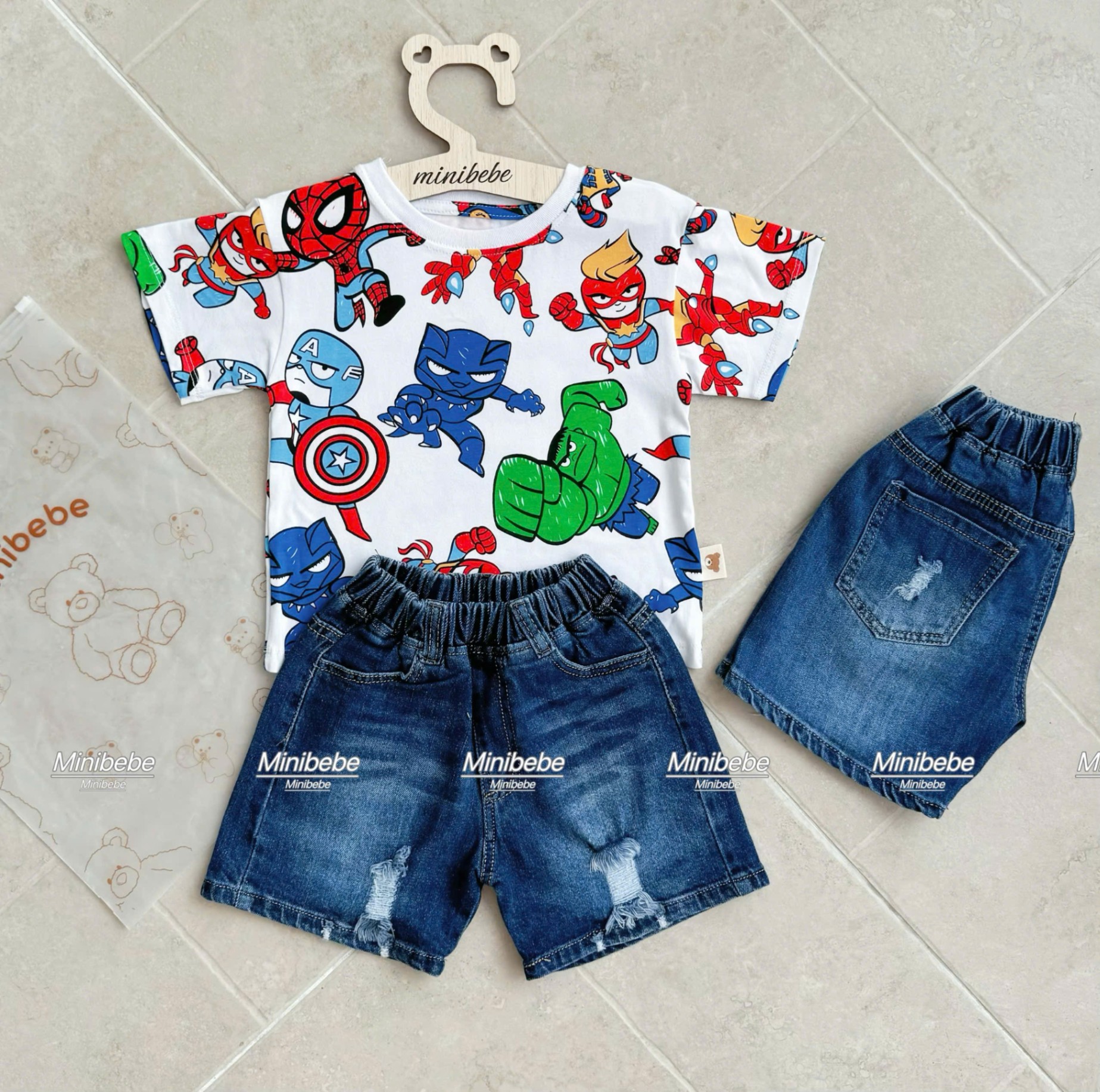 B110 - SET BỘ ANH HÙNG MARVEL TRẮNG QUẦN JEAN