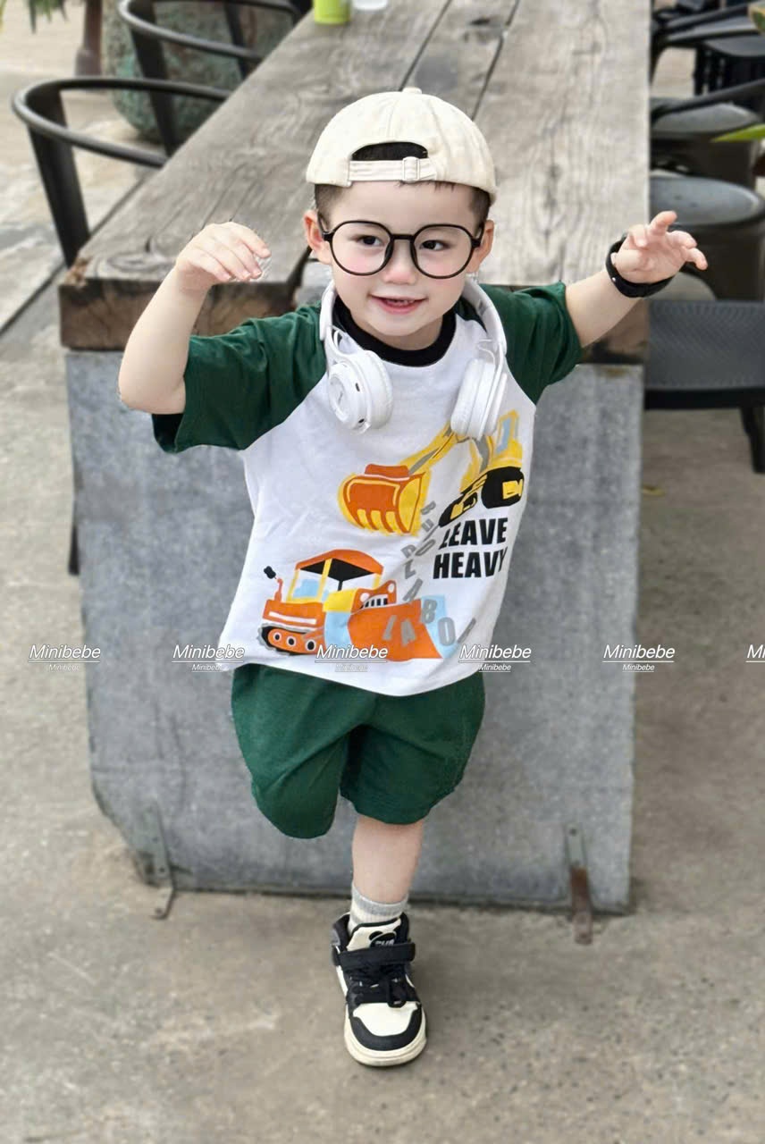 B105 - SET 2 BỘ Ô TÔ MÁY XÚC CẦN CẨU XANH ĐEN