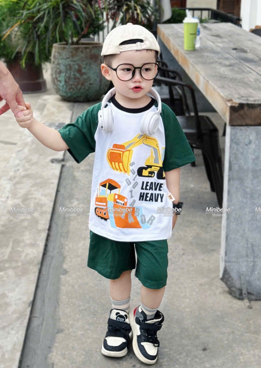 B105 - SET 2 BỘ Ô TÔ MÁY XÚC CẦN CẨU XANH ĐEN